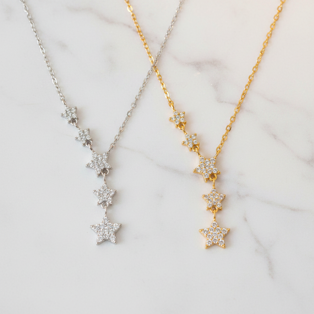 Cascading Star Necklace Gold & Silver