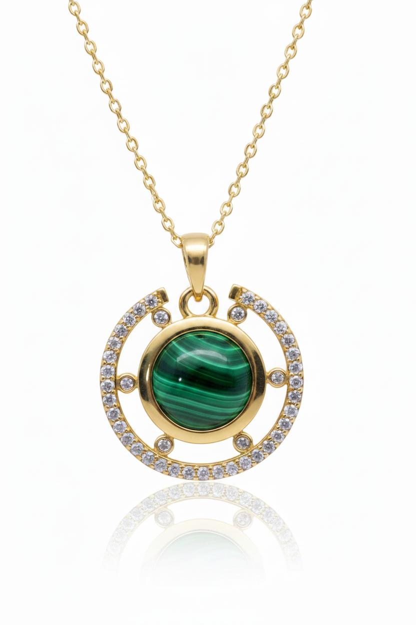 Celestial Circle Pendant Necklace – Malachite