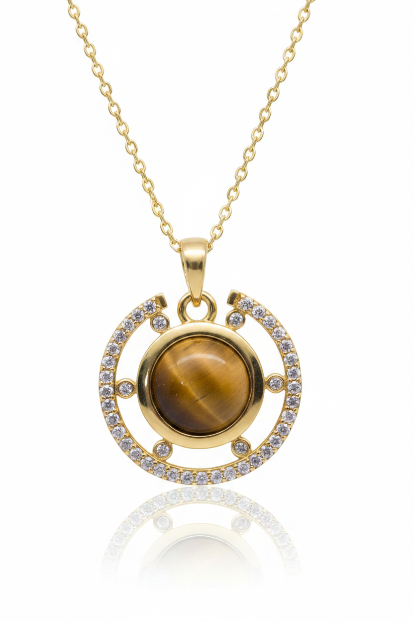 Celestial Circle Pendant Necklace – Tiger Eye