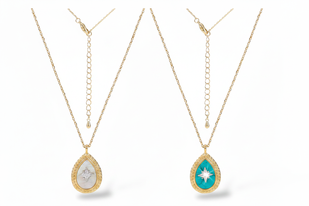 Celestial Teardrop Necklace - MOP & Turquoise
