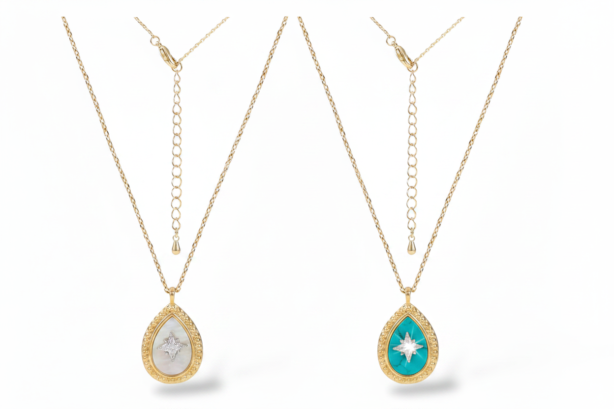 Celestial Teardrop Necklace - MOP & Turquoise