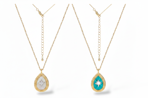 Celestial Teardrop Necklace - MOP & Turquoise