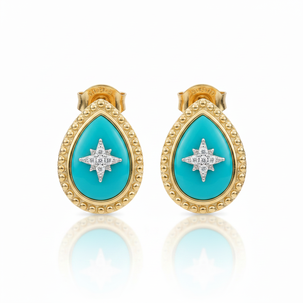 Celestial Teardrop Stud Earrings - Turquoise
