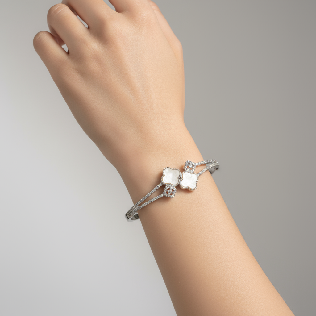 Clover bangle bracelet on model