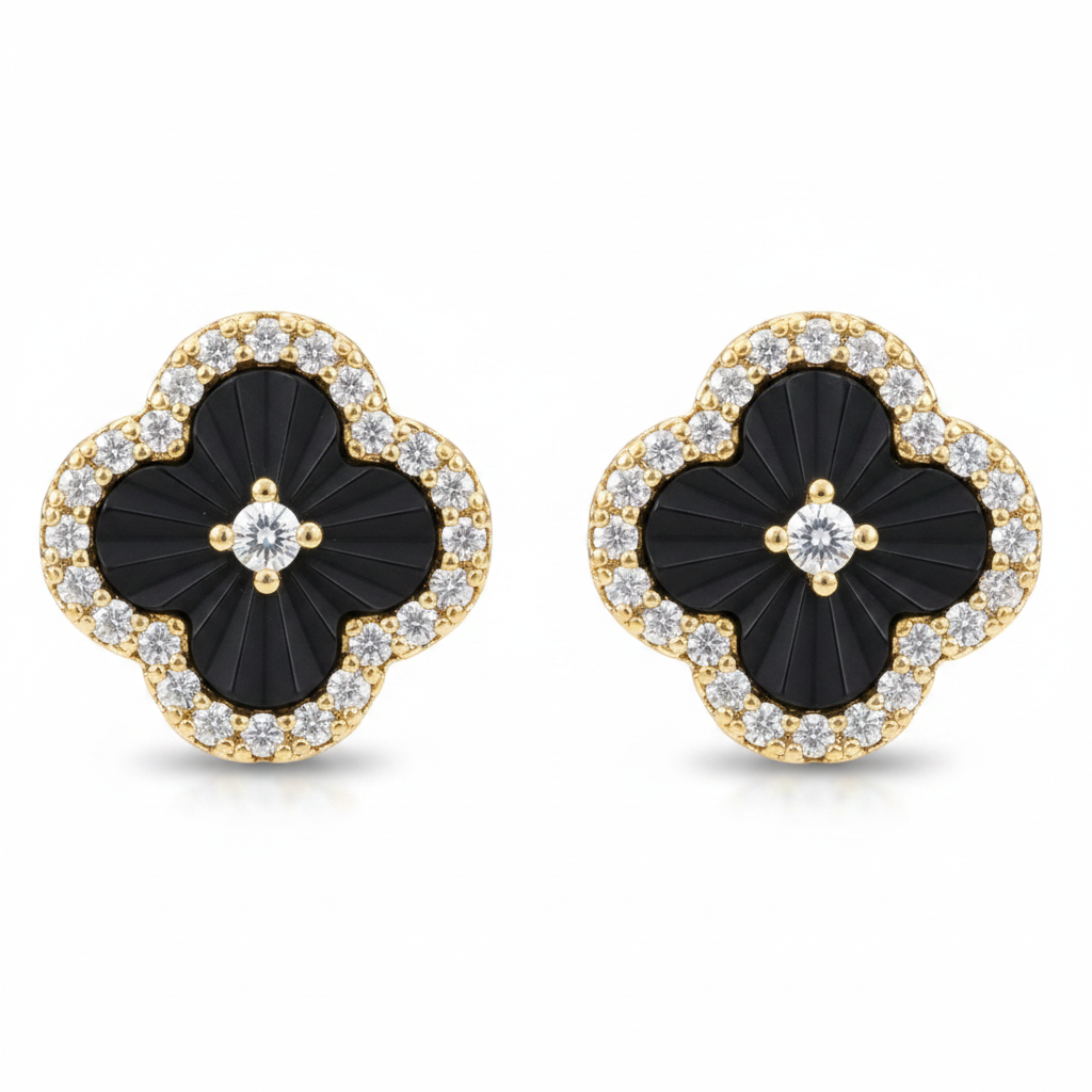 Clover stud earrings - black stone