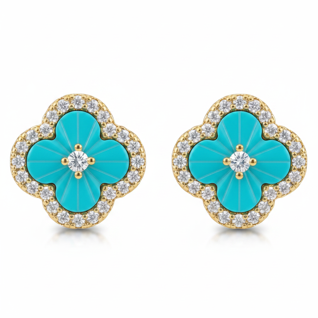 Clover stud earrings - turquoise