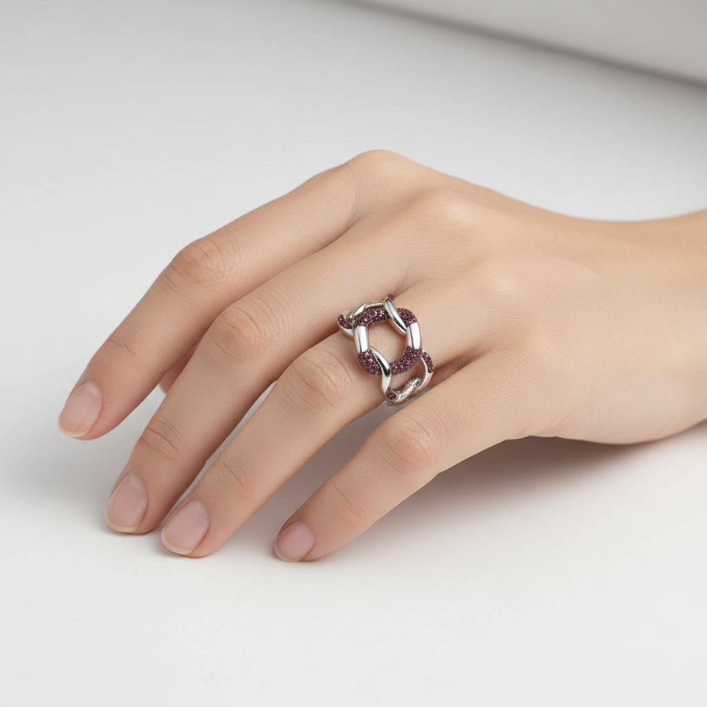 Crimson Link Ring on finger