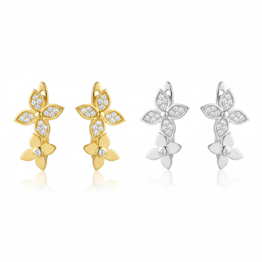 Crystal Bloom Earrings – 2 Gold & 2 Silver Pairs