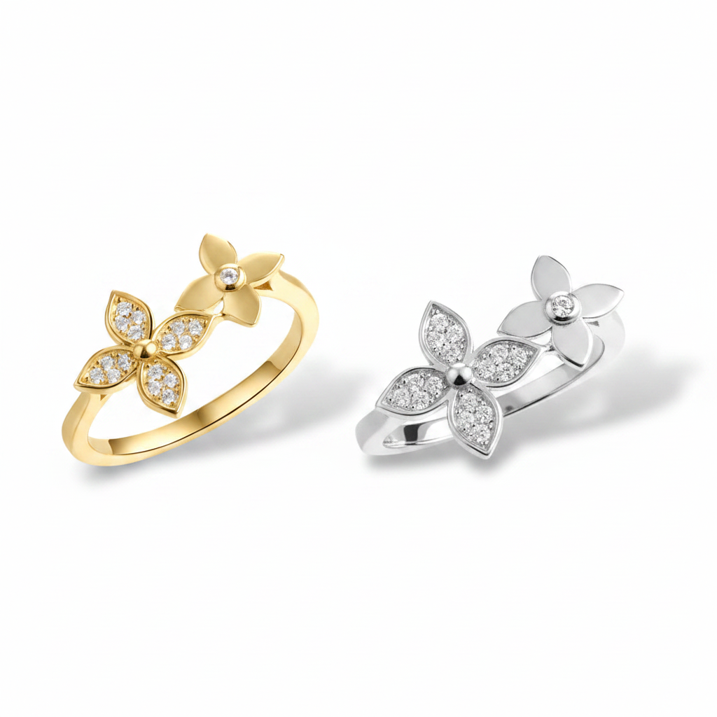 Crystal Bloom Ring – Gold & Silver