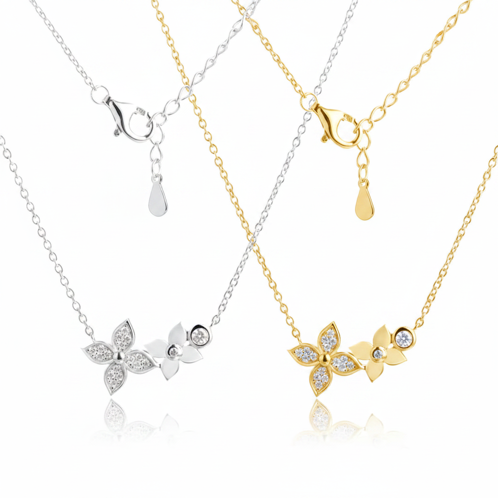 Crystal Blossom Necklace – Gold & Silver