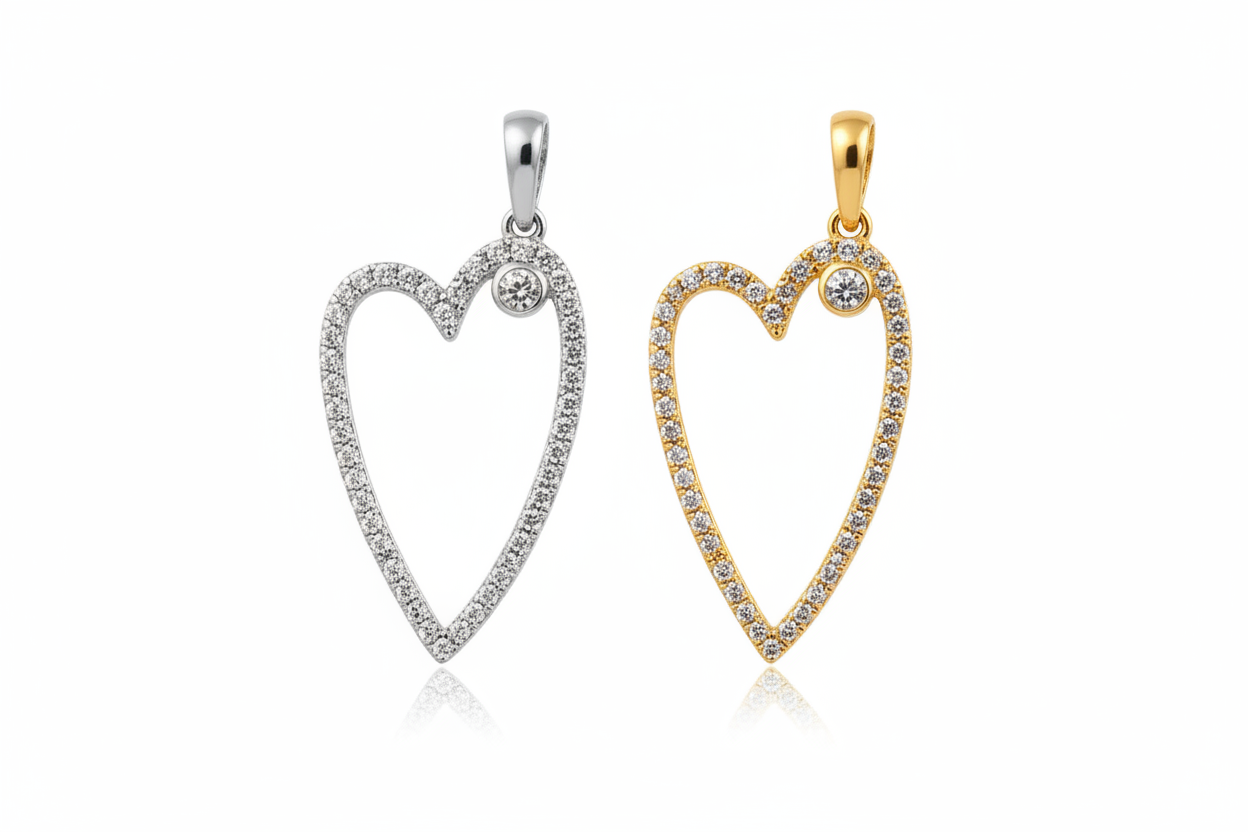 Crystal Whisper Heart Pendant - Silver & Gold