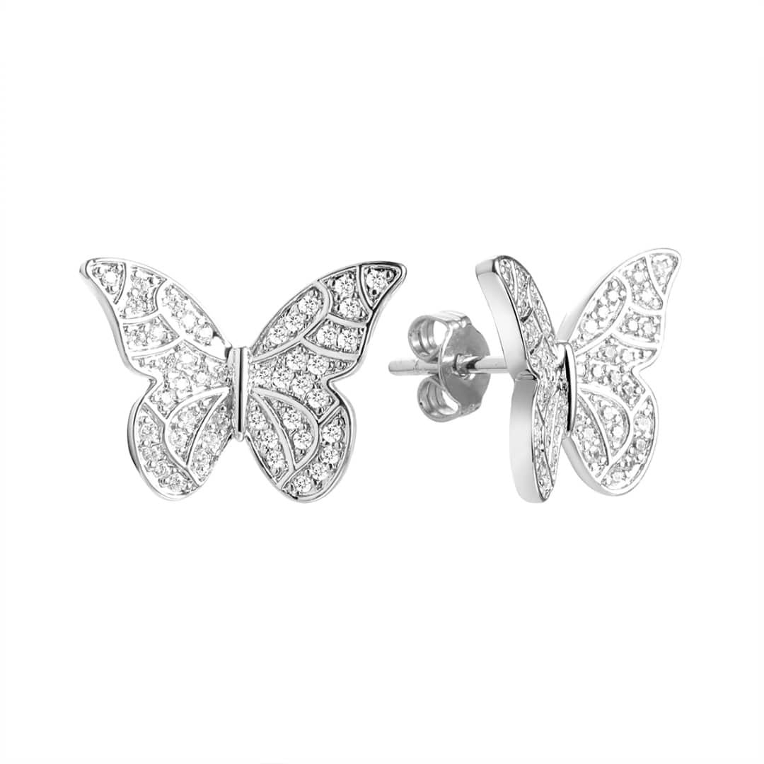 Luxe Flight Butterfly Stud Earrings-Silver LM