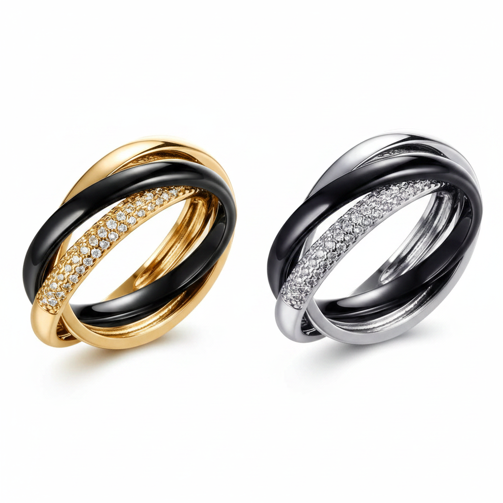 Eclipse Trinity Ring – Gold & Silver with Black Band