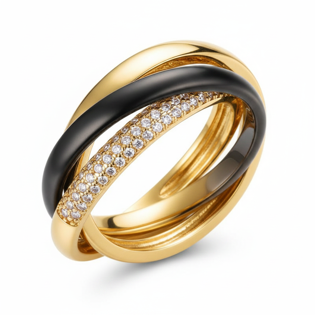 Eclipse Trinity Ring – Gold with Black Band