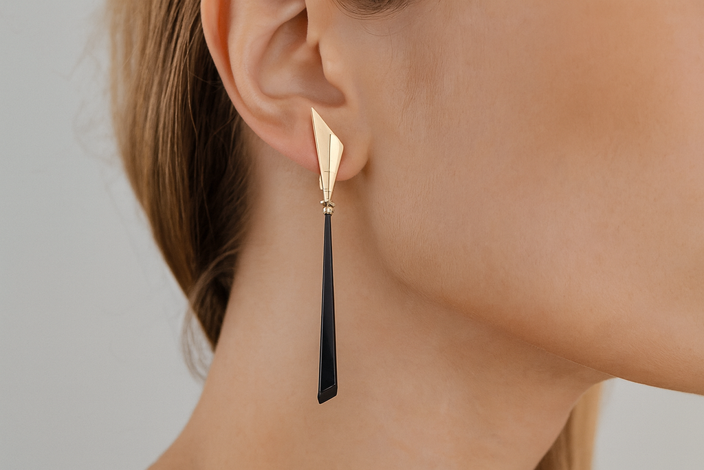 Elegant drop earrings being worn