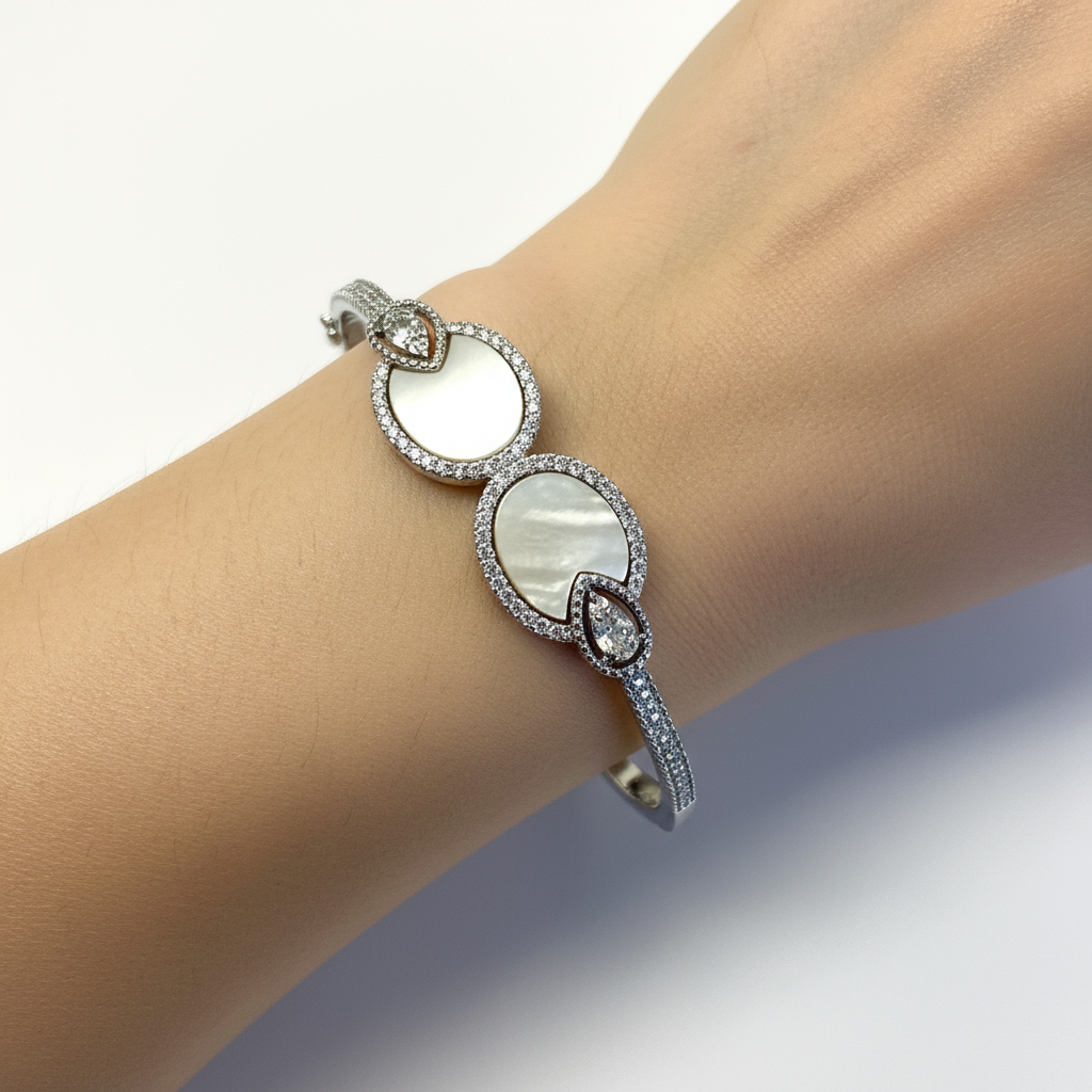 Elegant pearl and crystal bracelet on wrist