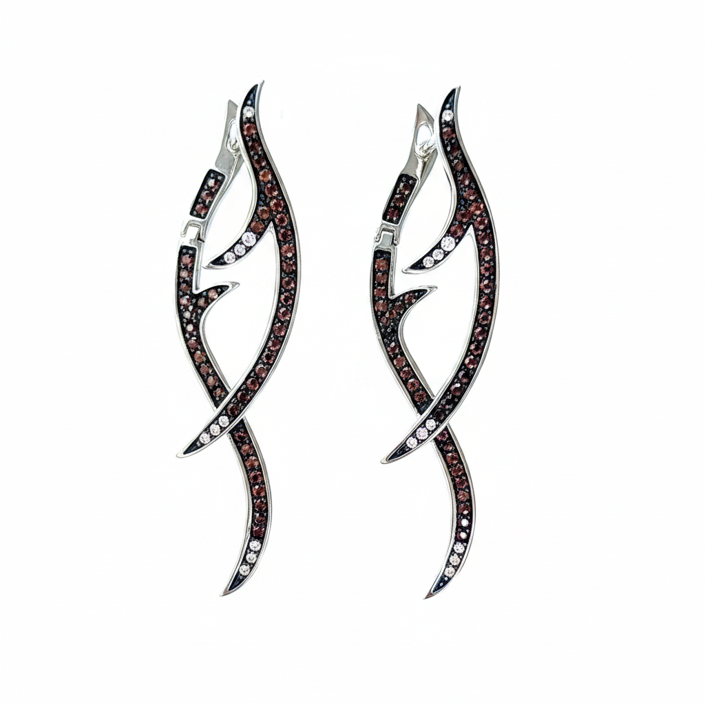 Ember Vine Earrings – Silver Pair
