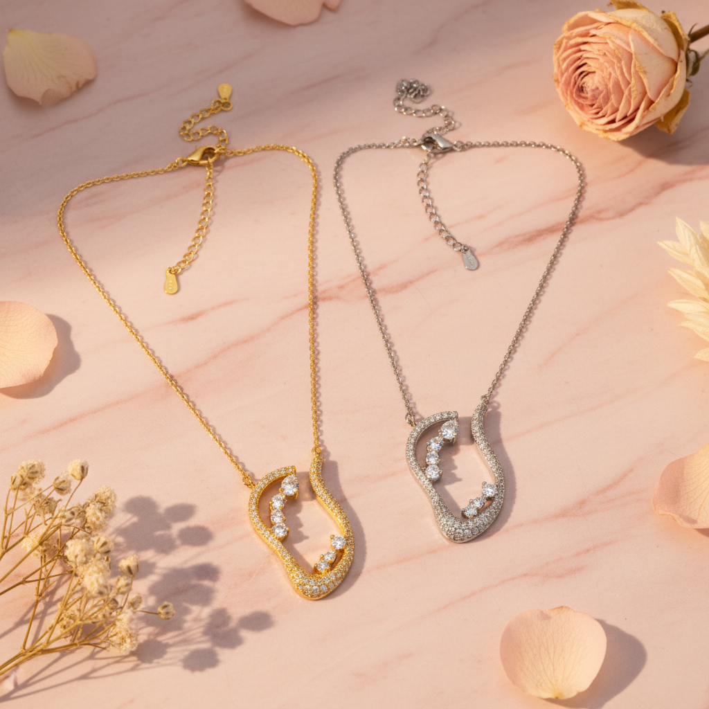 Eternal Wave Necklace – Styled Flat Lay