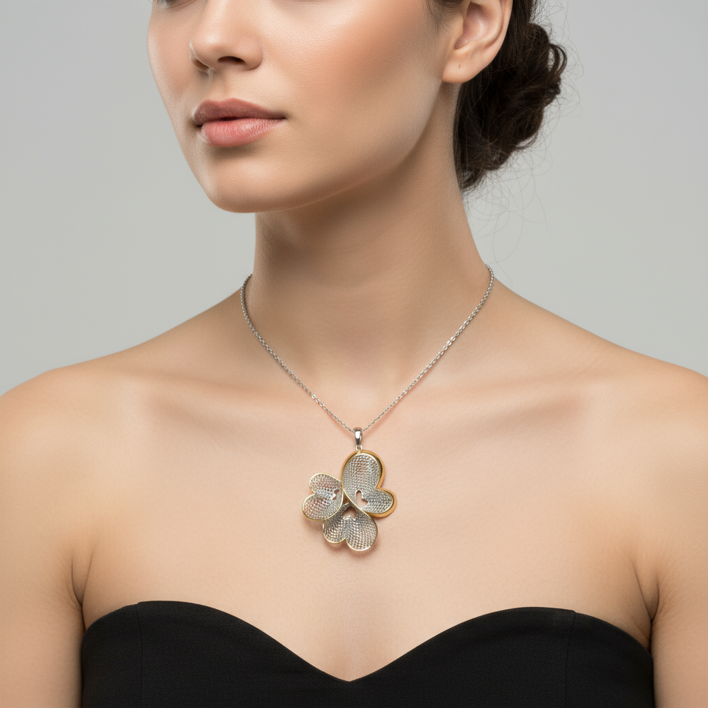 Flower pendant necklace on model
