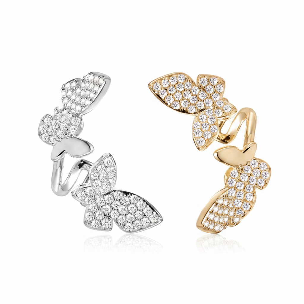 Flutter CZ Butterfly Stud Earrings – Silver & Gold