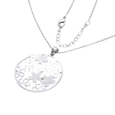 Floral Harmony Pendant Necklace-Silver LM