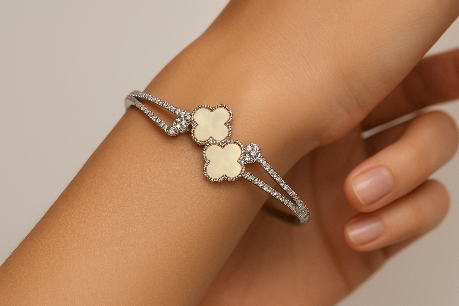 Generated image of the clover bracelet on a model's wrist