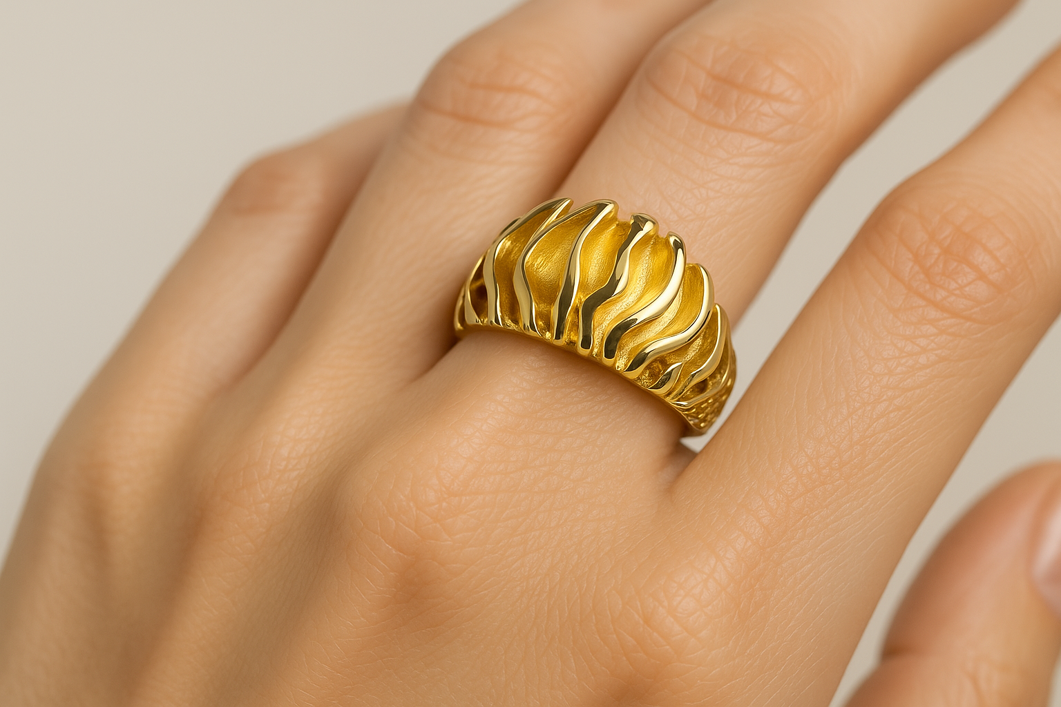 Generated image of the gold ring on a model's hand