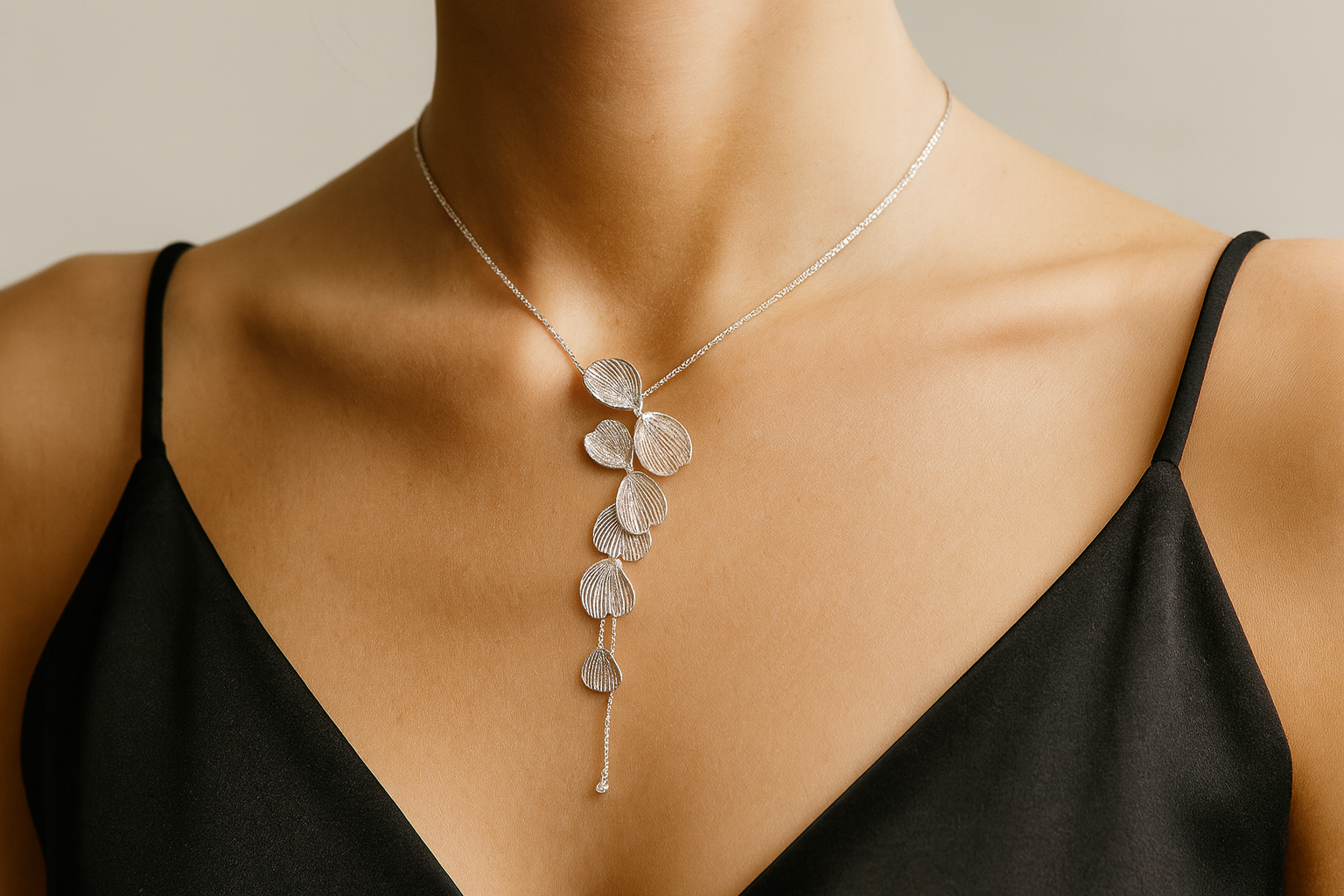 Generated lifestyle image of the delicate necklace being worn