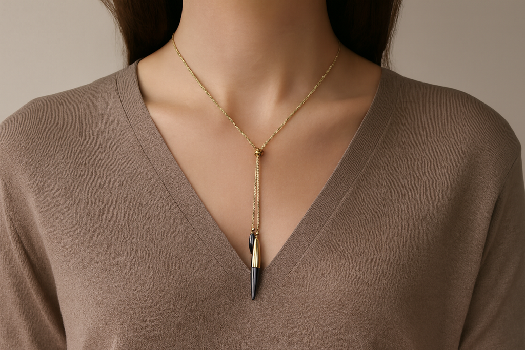 Generated lifestyle image of the modern necklace being worn