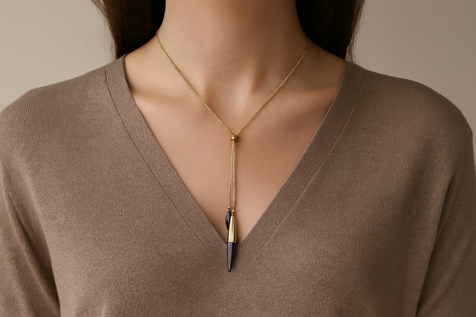 Generated lifestyle image of the modern necklace being worn
