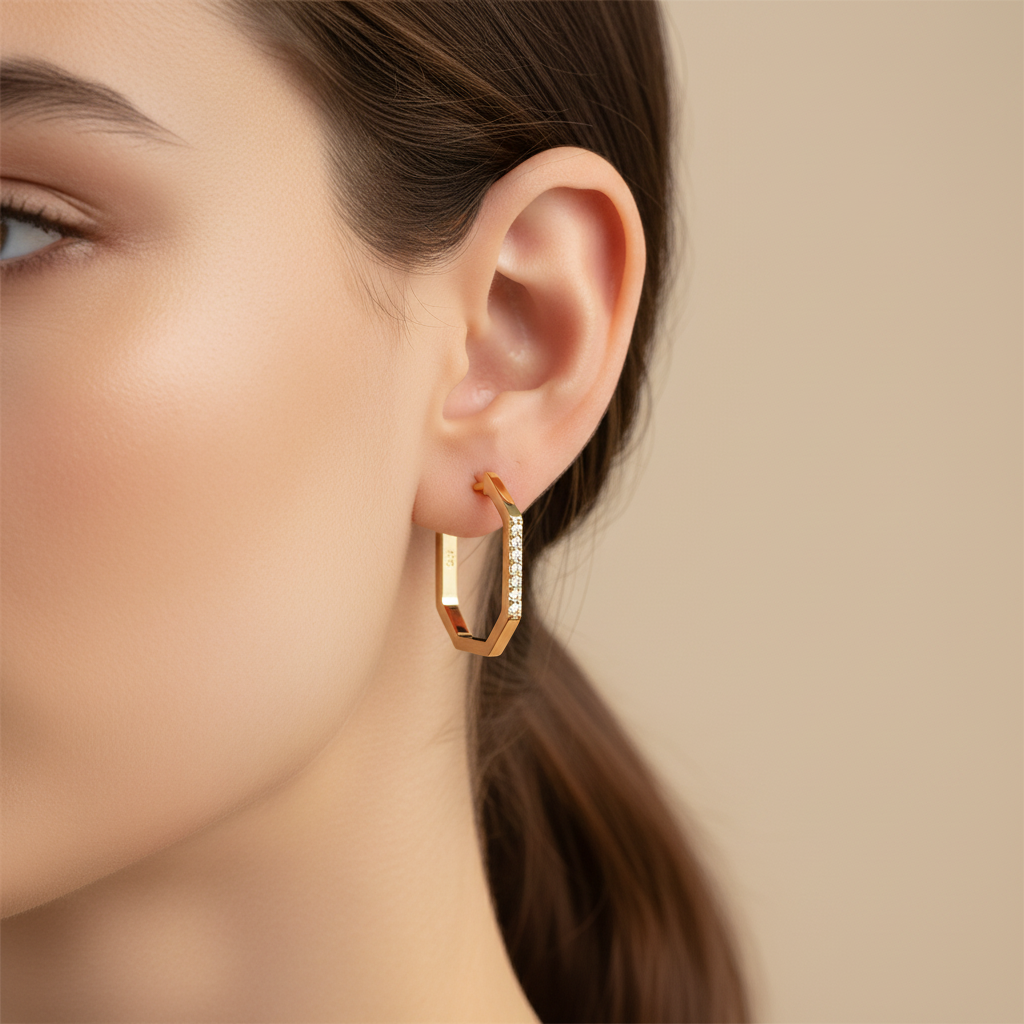 Geo Octagon Earring on Model Ear