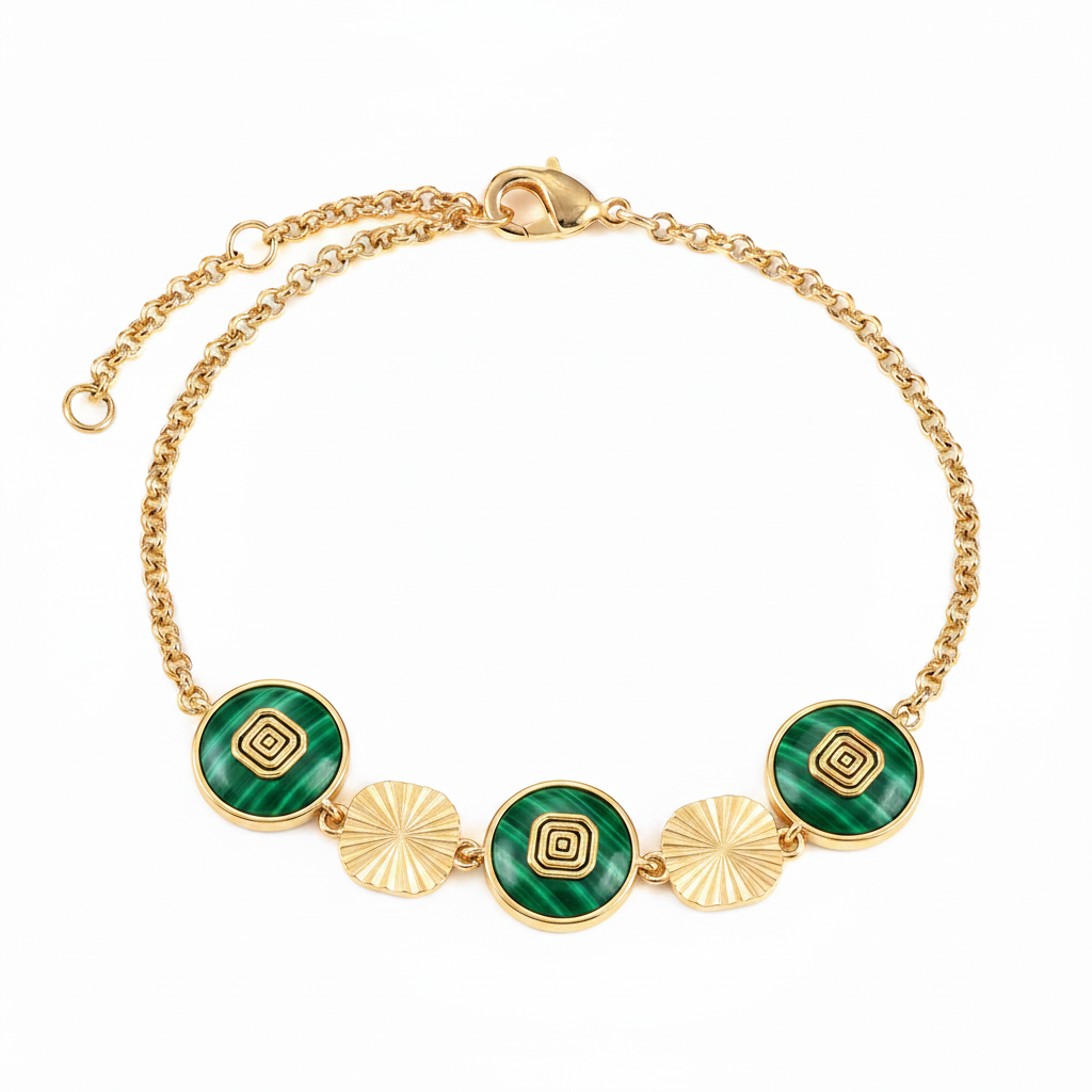 Geometric Station Bracelet - Malachite Round Stations