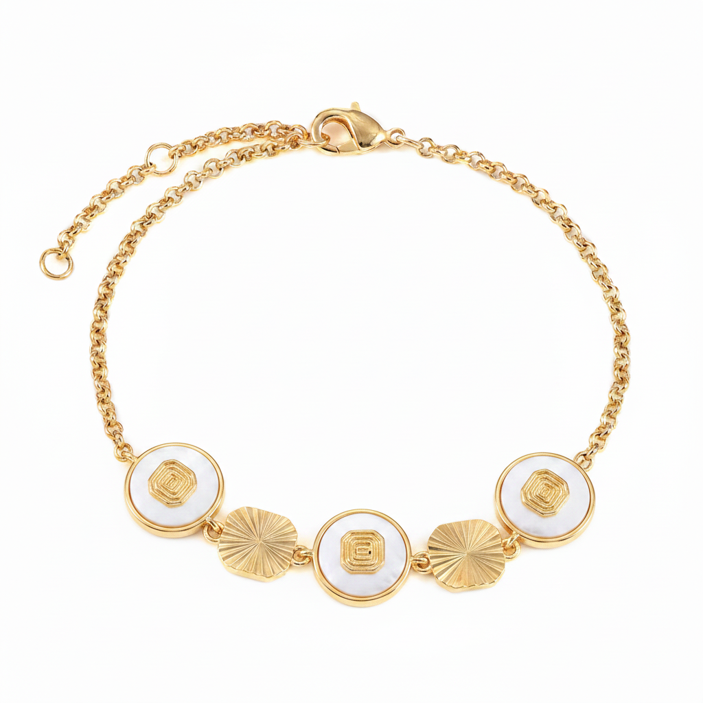 Geometric Station Bracelet - Mother of Pearl Round Stations