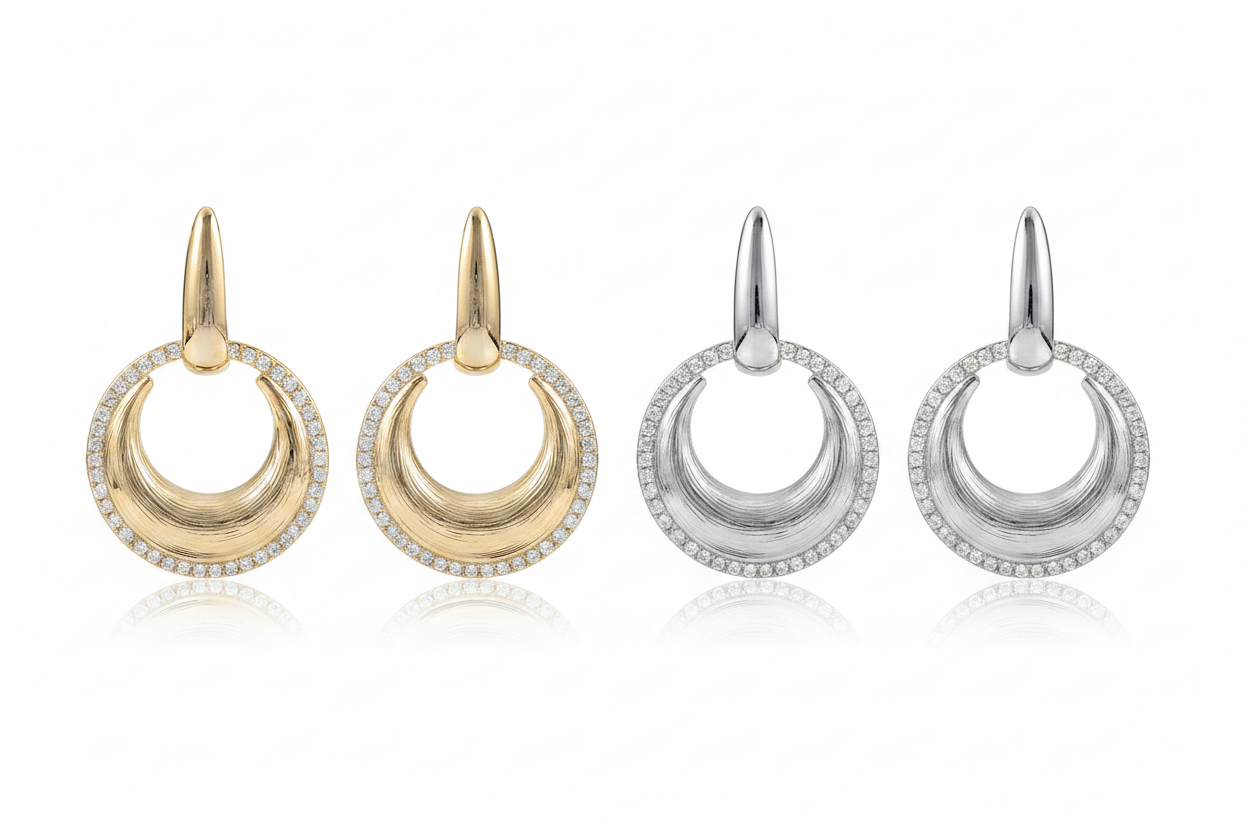 Gold and Silver Pavé Circle Drop Earrings - 2 Pairs