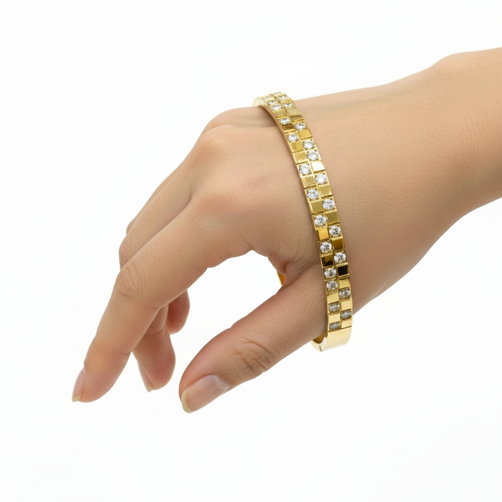Gold bracelet on wrist