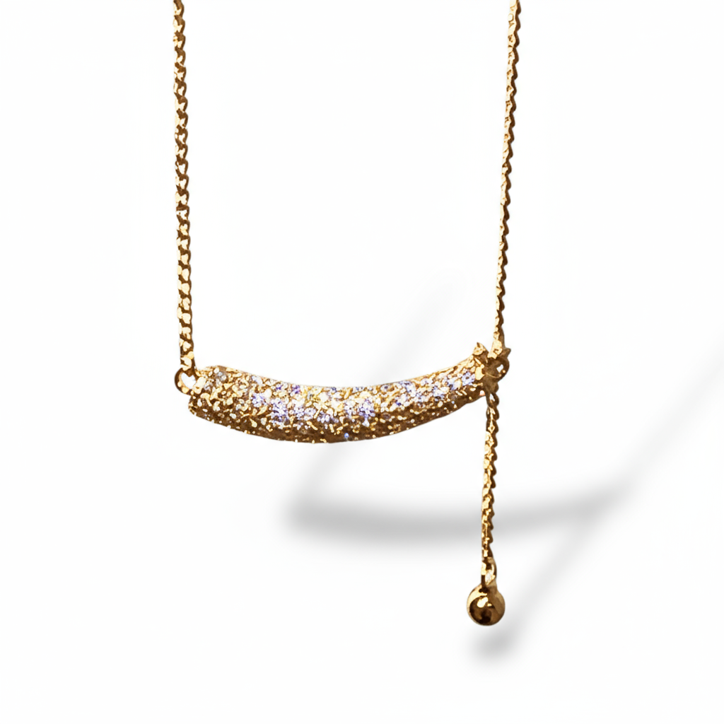 Gold curved bar necklace with crystals