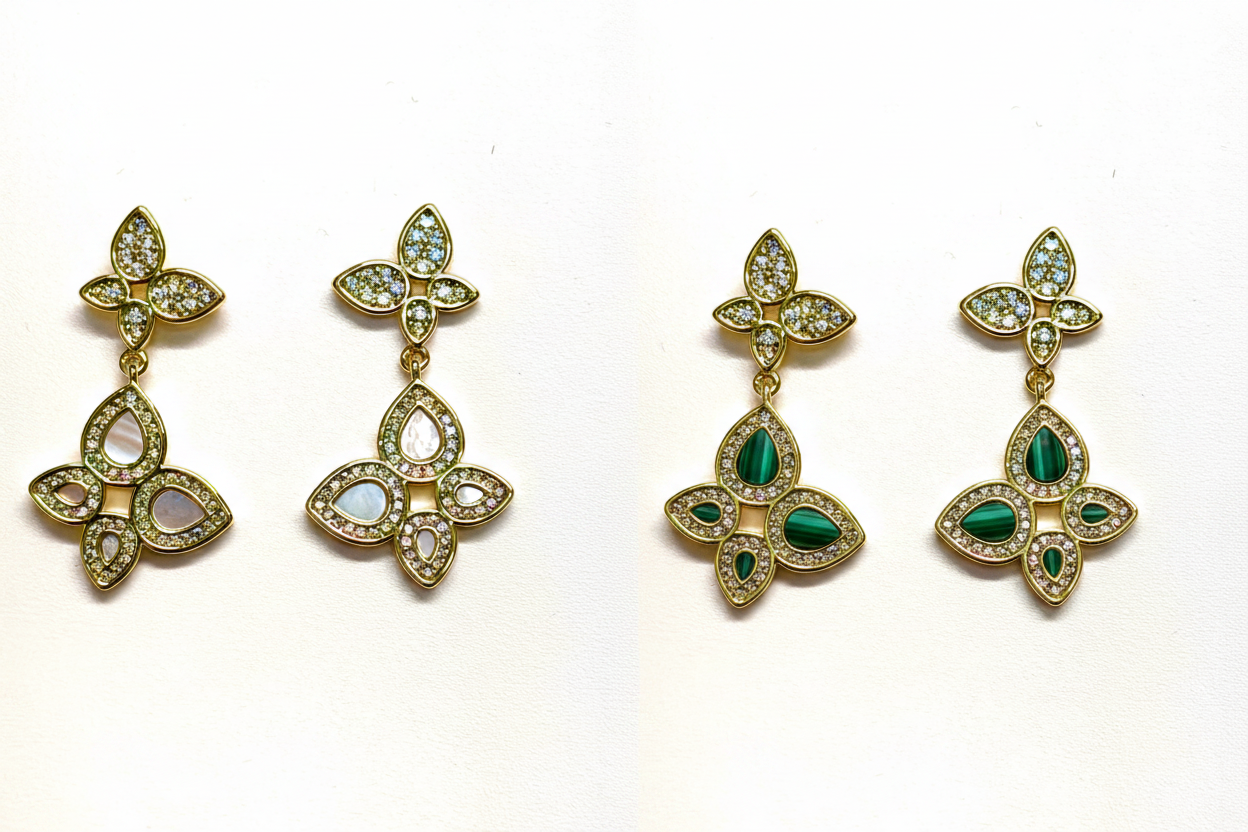 Gold Flower Drop Earrings — Both Colorways