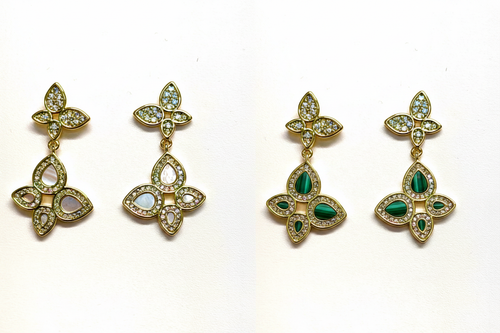 Gold Flower Drop Earrings — Both Colorways