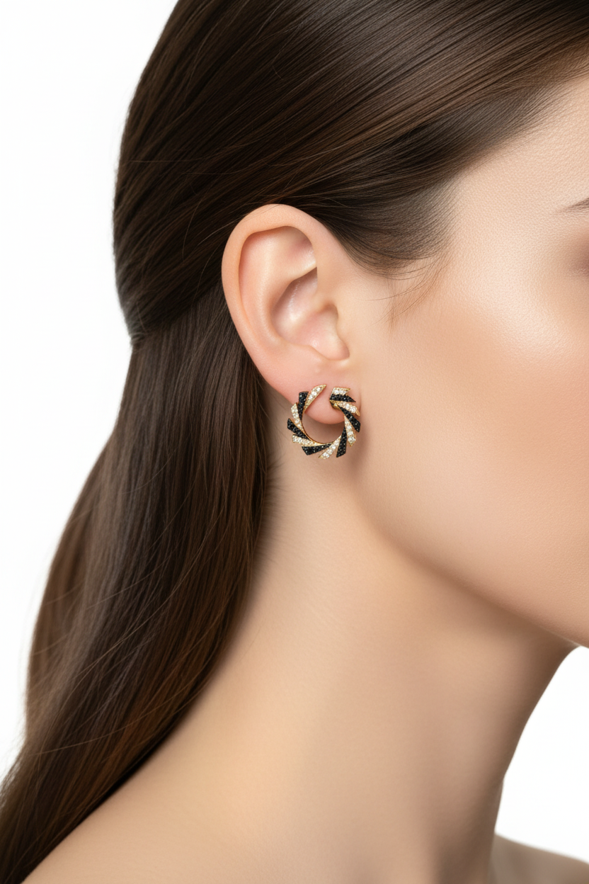 Gold geometric hoop earrings - smaller size on ear