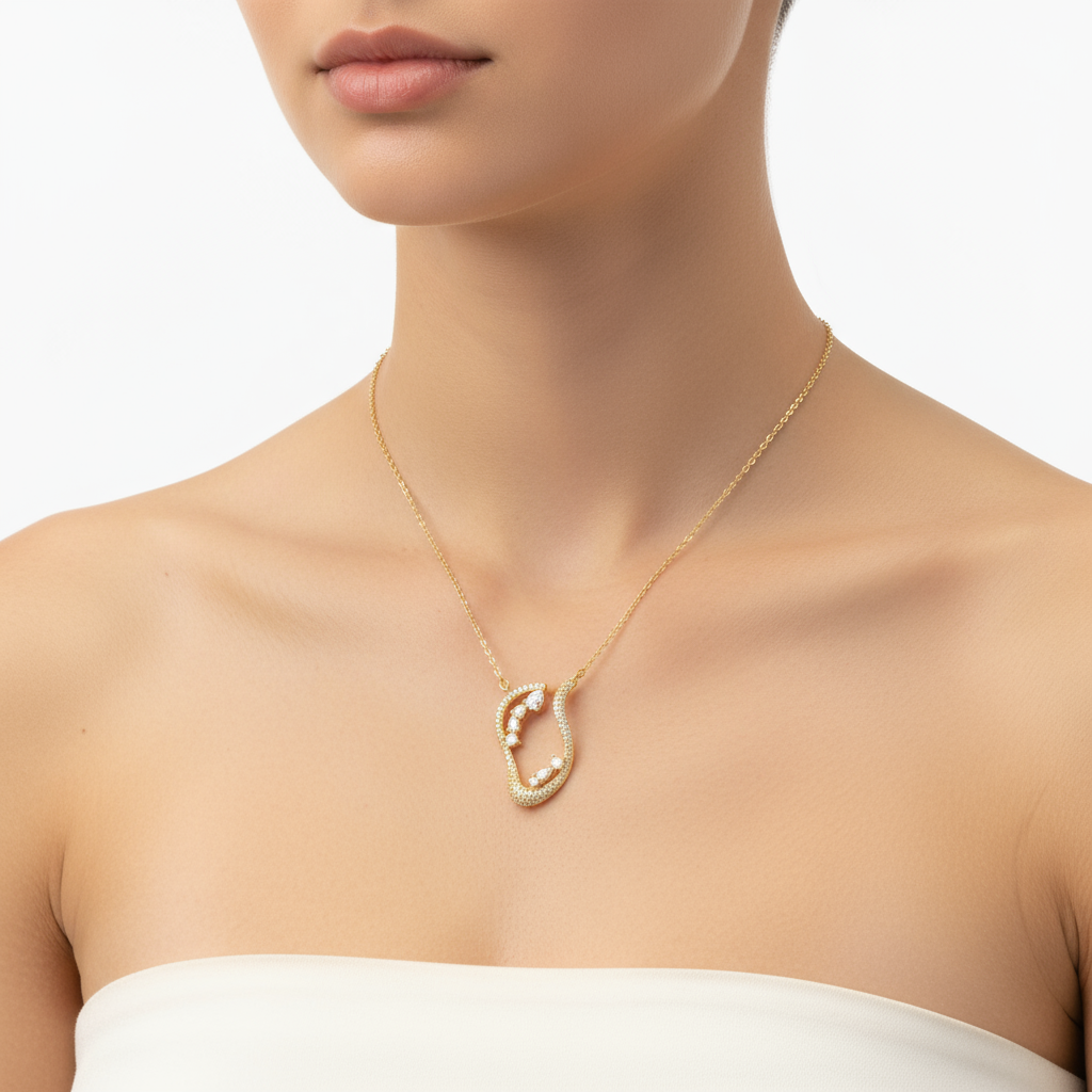 Gold necklace on neck model