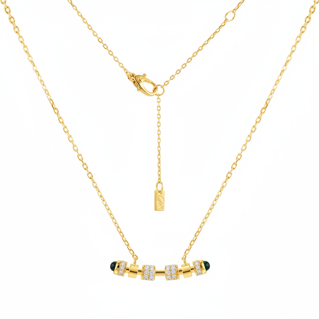 Gold necklace with diamond beads