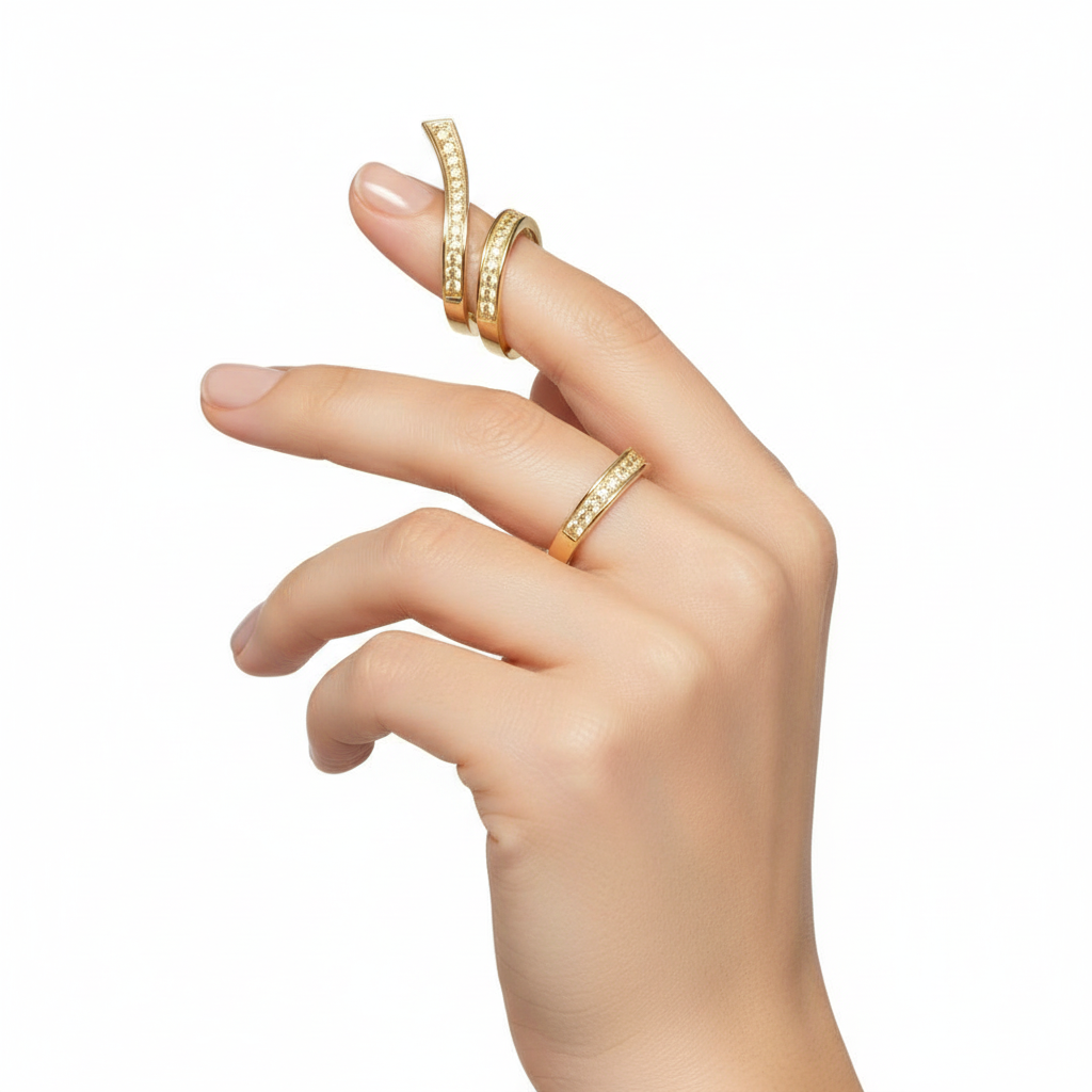 Gold pavé ear cuff worn on finger