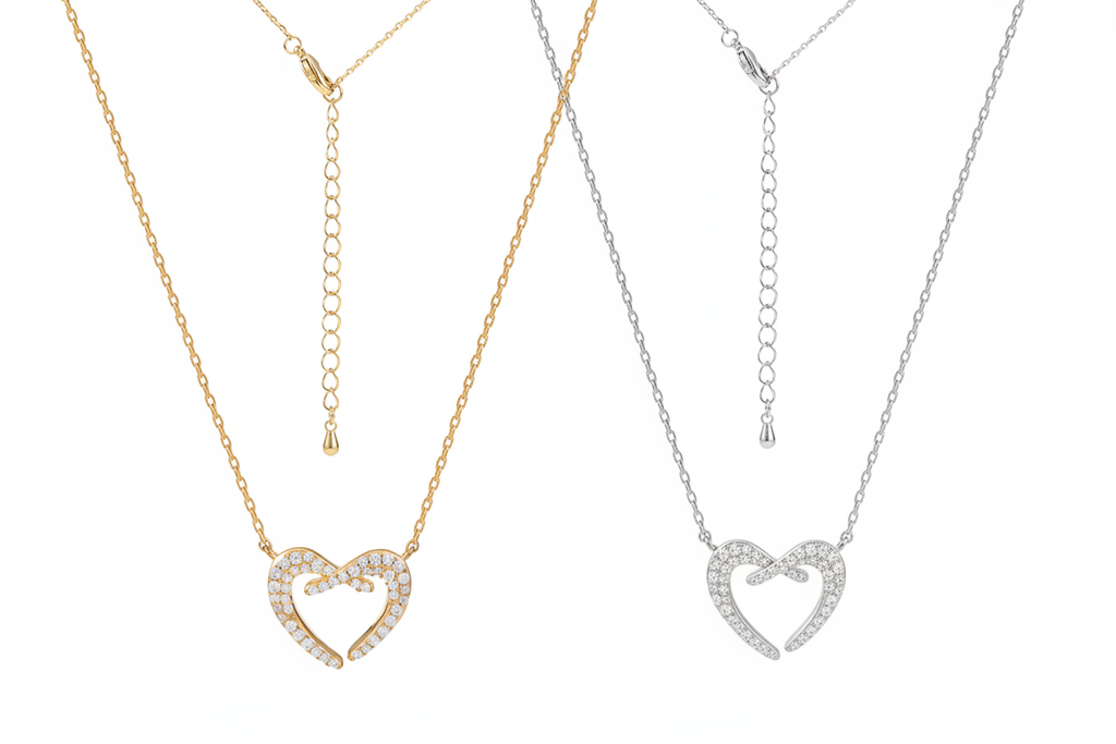 Gold & Silver Pavé Open Heart Necklaces