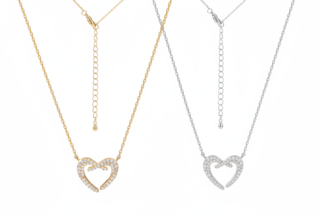Gold & Silver Pavé Open Heart Necklaces