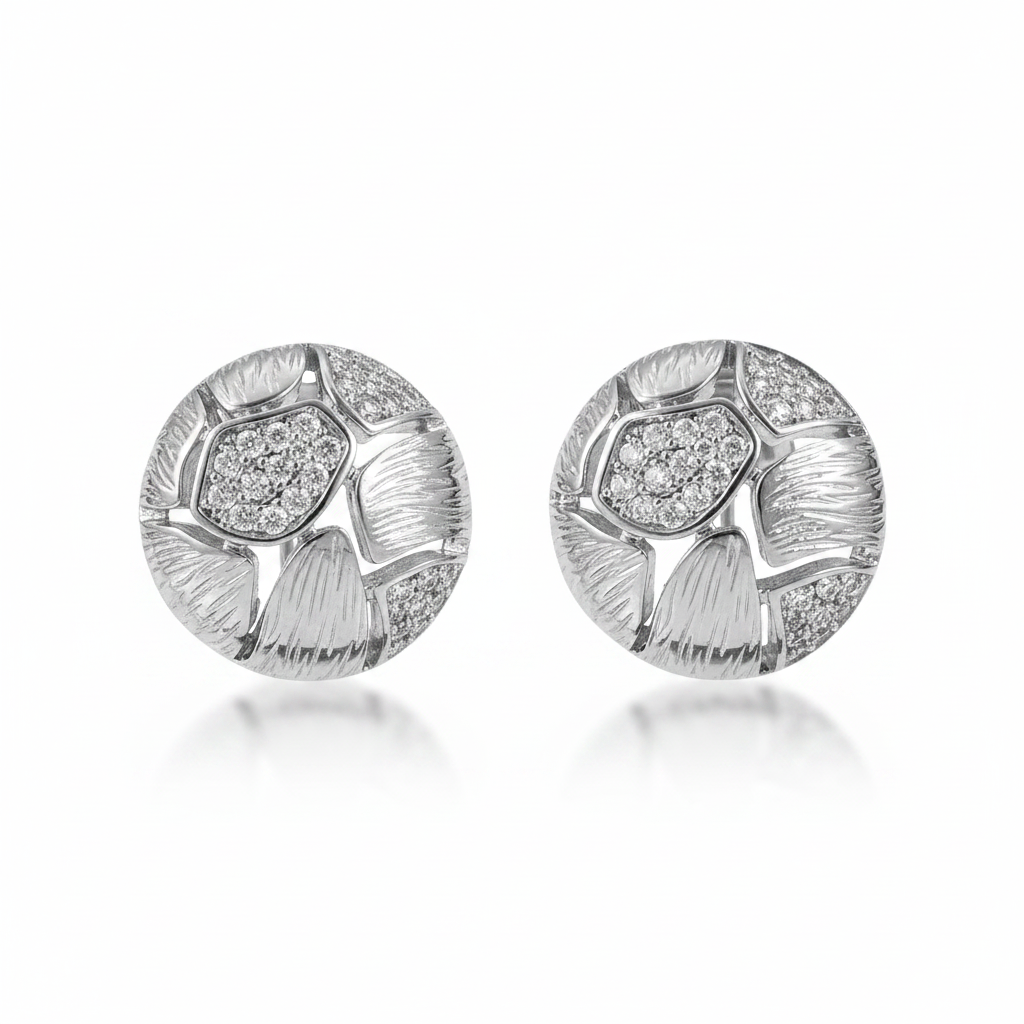 Golden Mosaic Stud Earrings - Silver