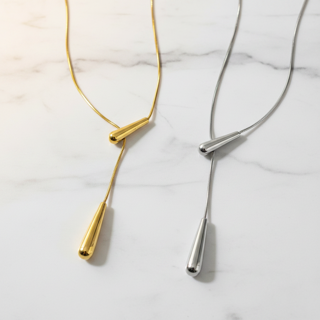Golden Teardrop Lariat Gold & Silver