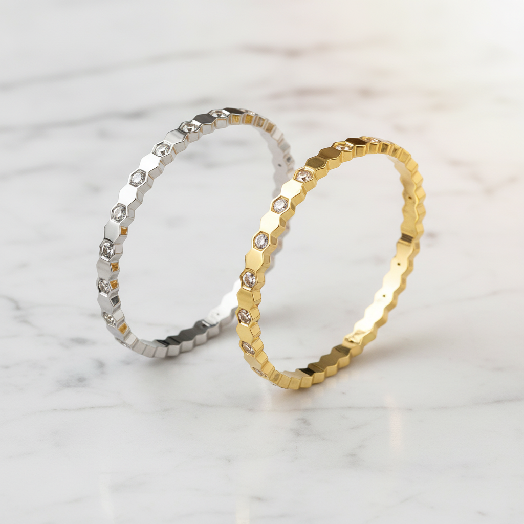 HexaGlow Bangle Gold & Silver on Marble