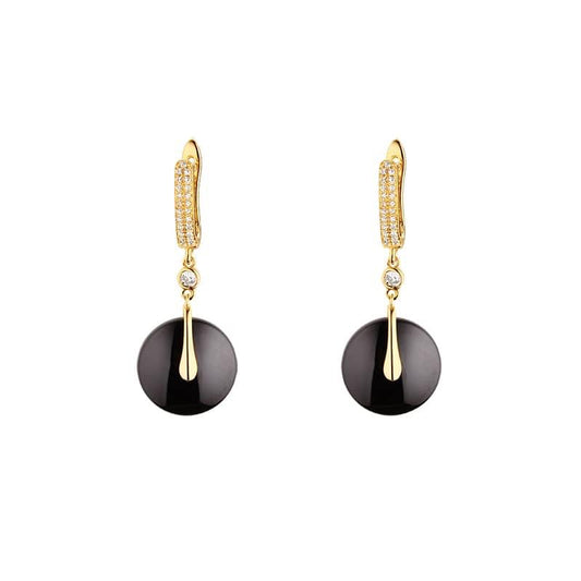 Noir Eclipse Drop Earrings-Gold LM