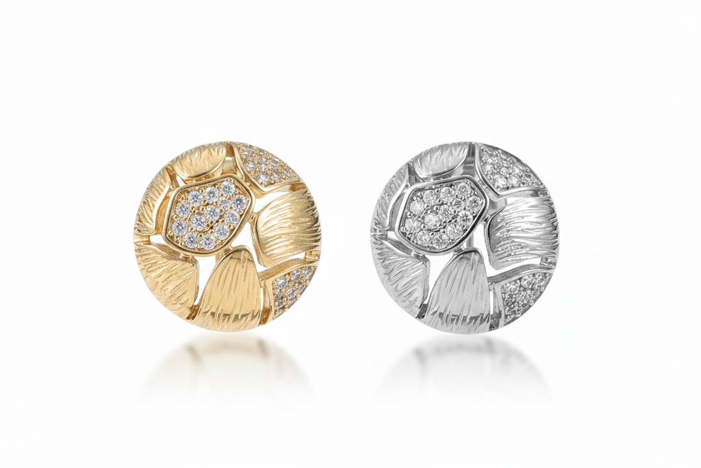 Mosaic Disc Stud Earrings - Gold and Silver