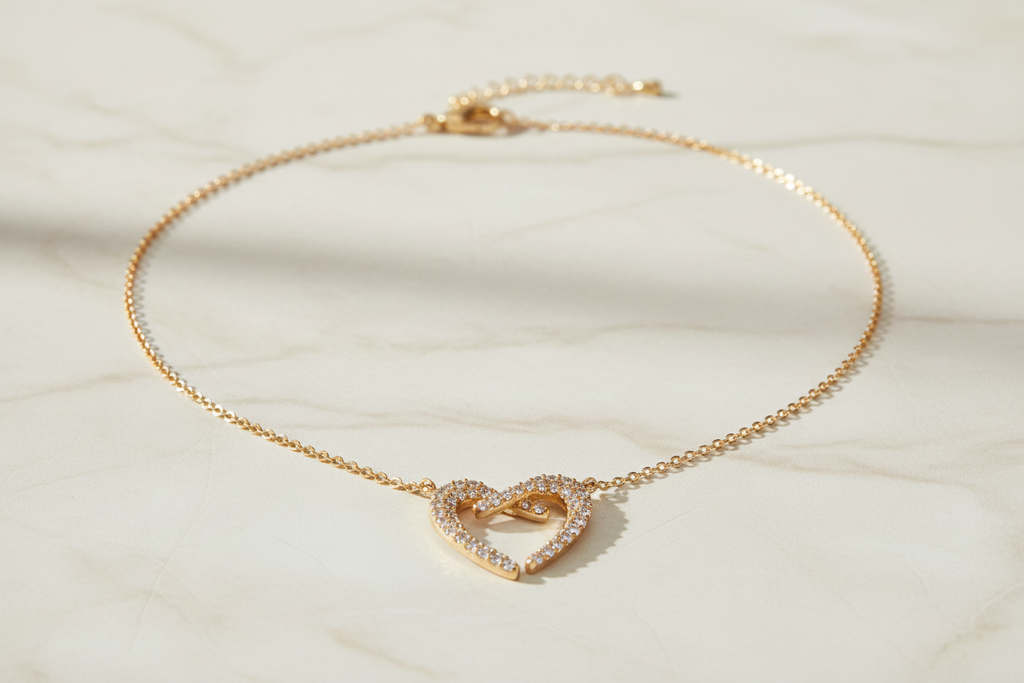 Gold Heart Necklace Flat Lay